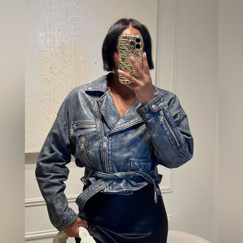 Wilson’s Leather Blue Denim-Look Leather Jacket